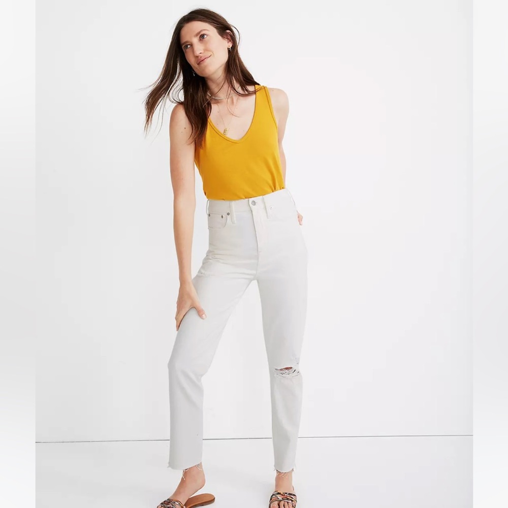Madewell The Tall Mom Jean in Tile White: Ripped Edition